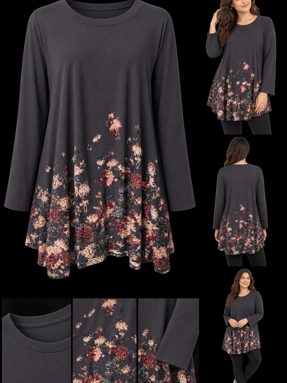 Maurices Black Floral Long Sleeve Women’s Top